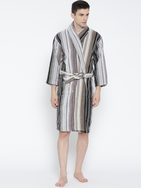 

CHRISTY Unisex Brown & Grey Striped Bathrobe