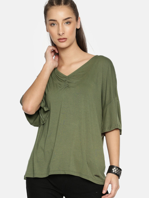 

Roadster Women Olive Green Solid Top