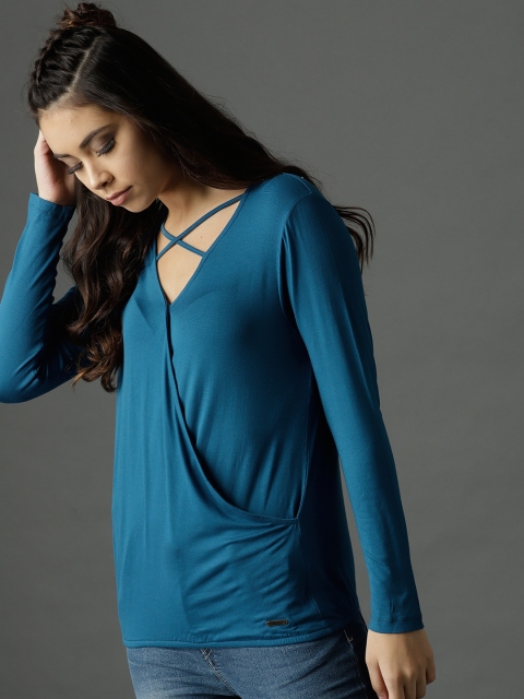 

Roadster Women Blue Solid Wrap Top