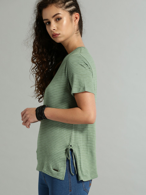 

Roadster Women Green Striped Top