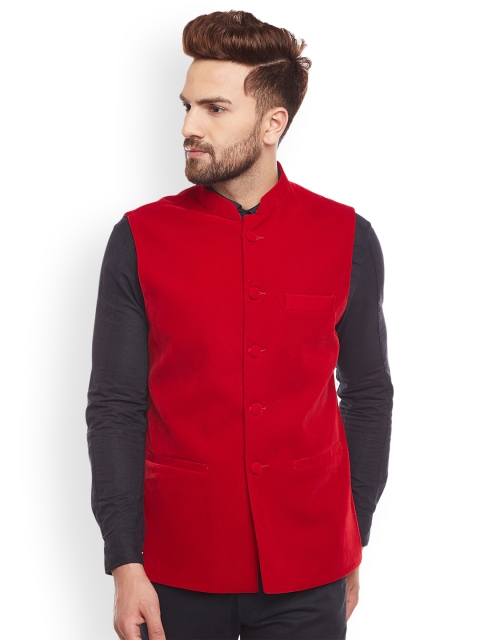 

Hancock Red Solid Nehru Jacket