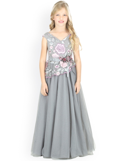 

CUTECUMBER Girls Grey Embroidered Maxi Dress