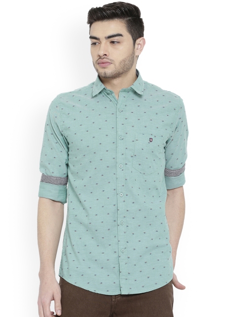 

Duke Men Sea Green Comfort Slim Fit Printed Casual Shirt