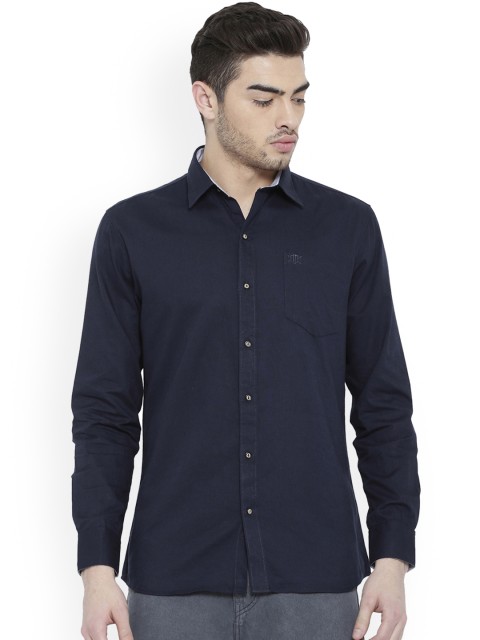 

Duke Men Navy Blue Comfort Slim Fit Solid Casual Shirt