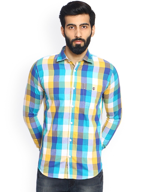 

Duke Men Mustard & Blue Slim Fit Checked Casual Shirt