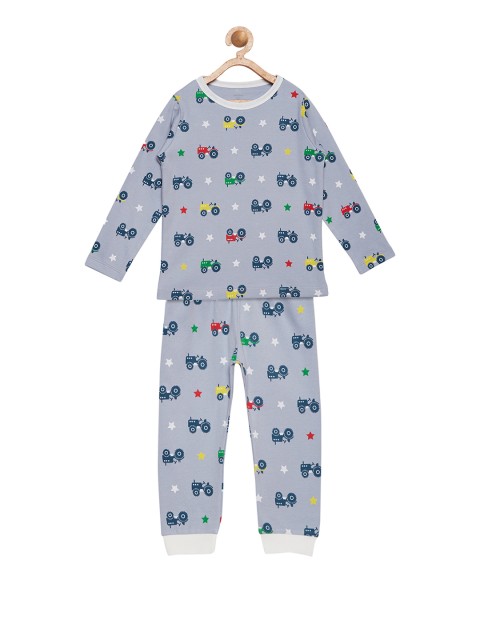 

berrytree Unisex Grey Printed Sustainable Night Suit BT 259D