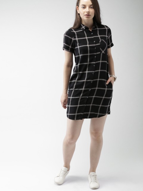 

Mast & Harbour Women Black Checked Shirt Dress