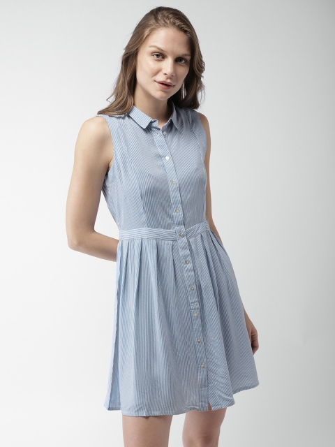 

Mast & Harbour Women Blue & White Striped Shirt Dress