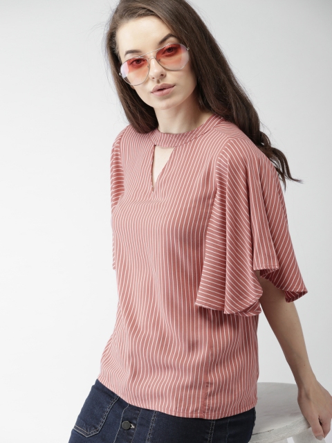 

Mast & Harbour Women Peach-Coloured Striped Top