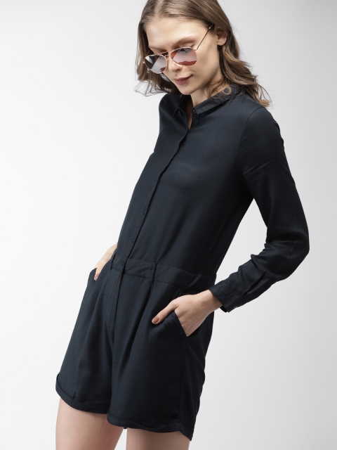 

Mast & Harbour Navy Blue Solid Playsuit