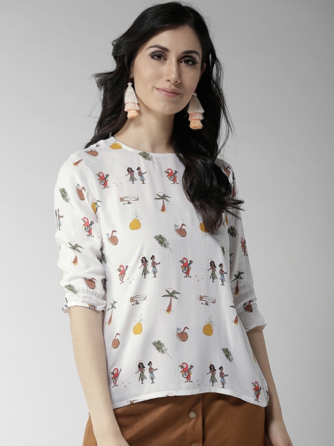 

Style Quotient Women White Tropical Print Top