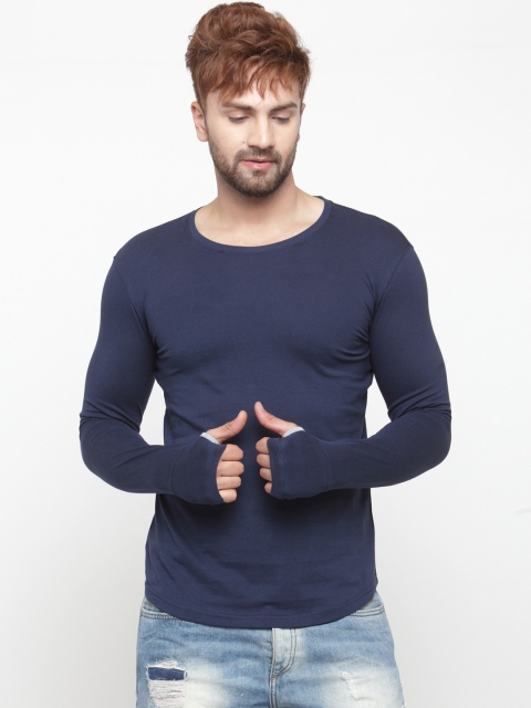 

GESPO Men Navy Blue Solid Round Neck T-shirt