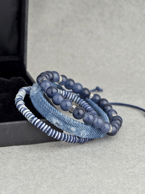 

Dare by Voylla Set Of 3 True Blue Beaded Gypsy Bracelets For Men