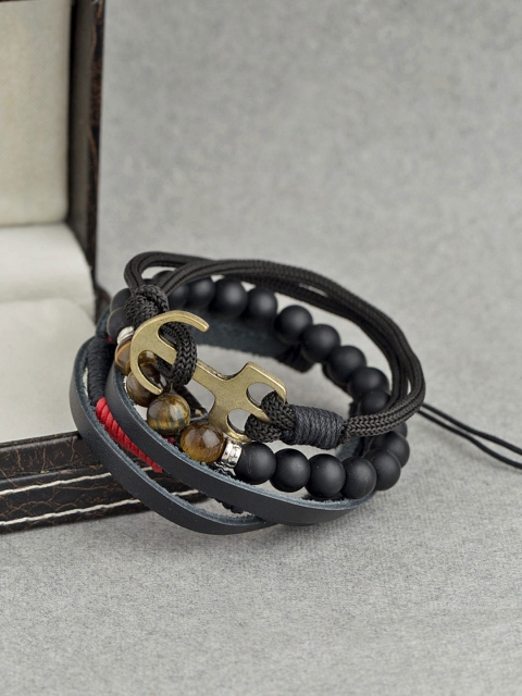 

Dare by Voylla Set Of 3 Keep-it-Real Beaded Gypsy Bracelets For Men, Black
