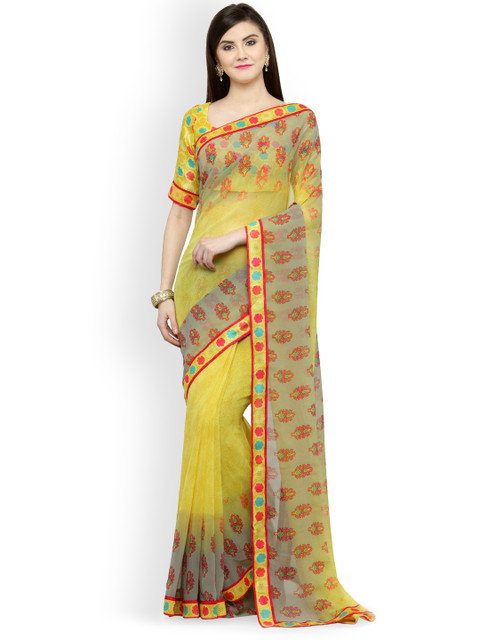 

Shaily Yellow Printed Pure Georgette Saree