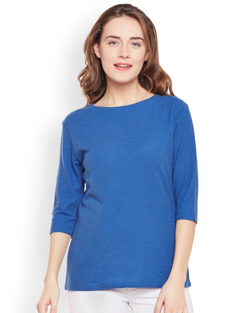 

Club York Women Blue Solid Round Neck T-shirt