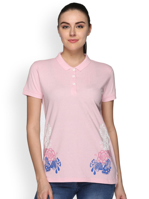 

Club York Women Pink Printed Polo Collar T-shirt