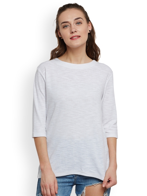 

Club York Women White Self Design Round Neck T-shirt