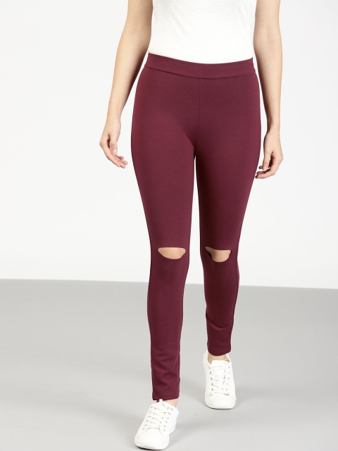 

ether Women Maroon Slash Knee Leggings