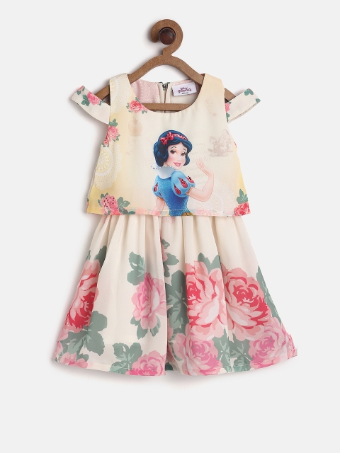 

Peppermint Disney Girls Cream-Coloured Printed Fit and Flare Dress