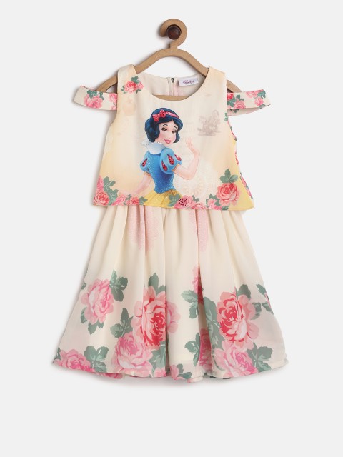 

Peppermint Disney Girls Cream-Coloured Printed Fit and Flare Dress