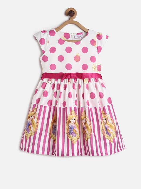 

Peppermint Disney Girls White & Pink Printed Fit and Flare Dress