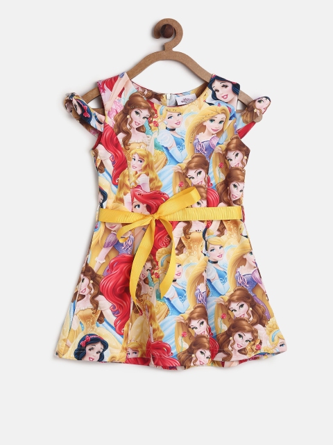 

Peppermint Disney Girls Mustard Disney Printed Fit & Flare Dress