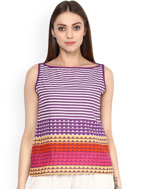 

Jaipur Kurti Women Purple Striped Top