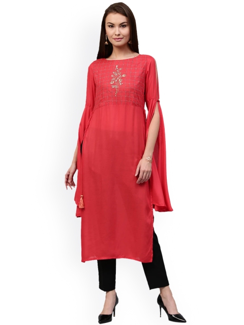 

Jaipur Kurti Women Coral Solid Straight Kurta
