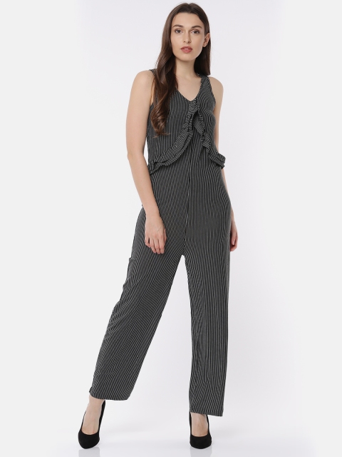 

Ginger by Lifestyle Black Striped Basic Jumpsuit with Ruffles