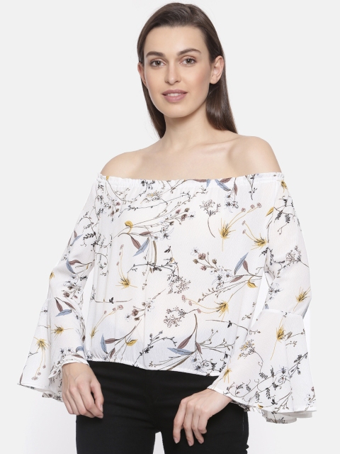 

Ginger by Lifestyle Women Off-White Floral Print Bardot Top