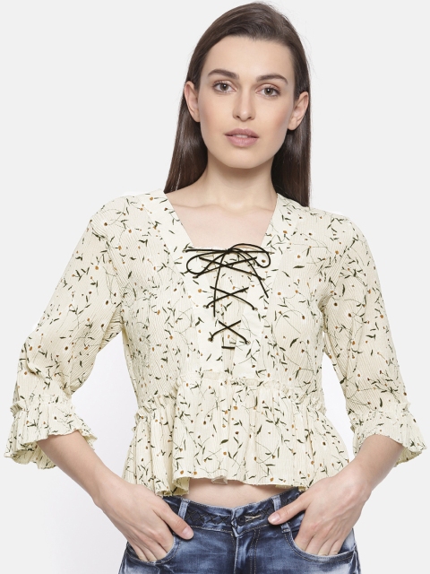 

Ginger by Lifestyle Women Green Printed Crop Top