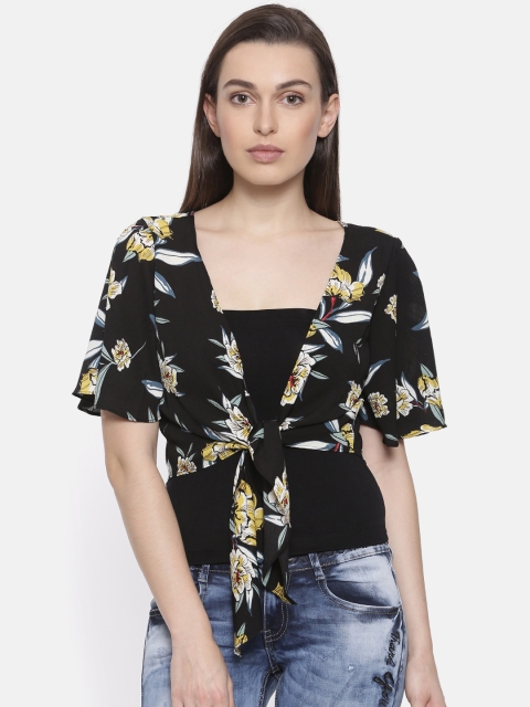 

Ginger by Lifestyle Black Printed Tie-Up Shrug