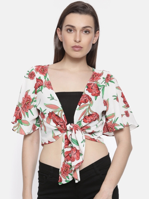 

Ginger by Lifestyle Women Off-White Floral Print Crop Top