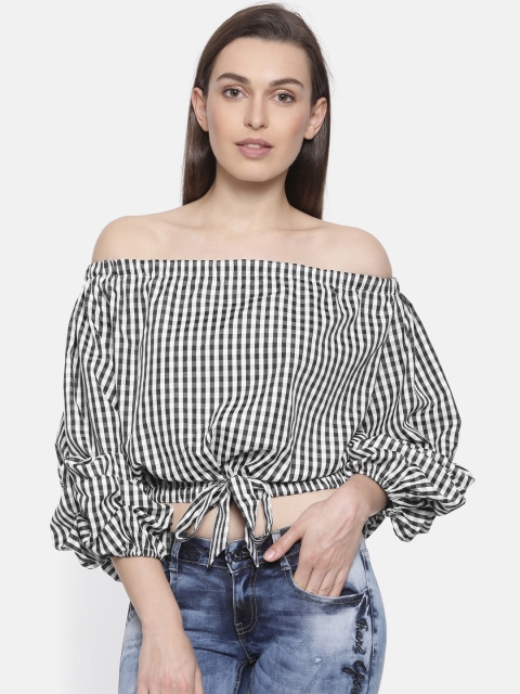 

Ginger by Lifestyle Women Black & White Checked Bardot Top