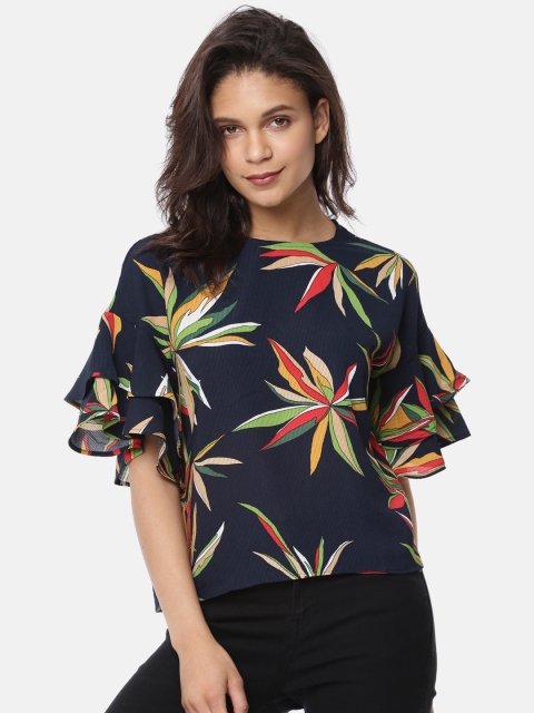 

Ginger by Lifestyle Women Navy Blue Tropical Print Top