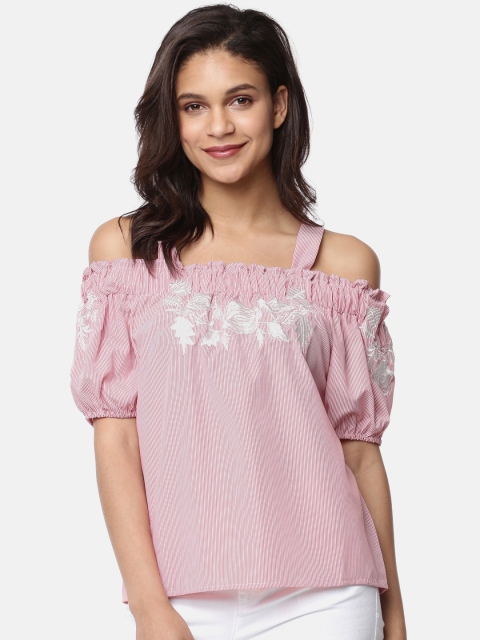 

Ginger by Lifestyle Women Red Striped Bardot Top