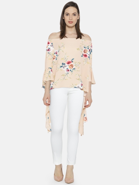 

Ginger by Lifestyle Women Beige Floral Print Bardot Top