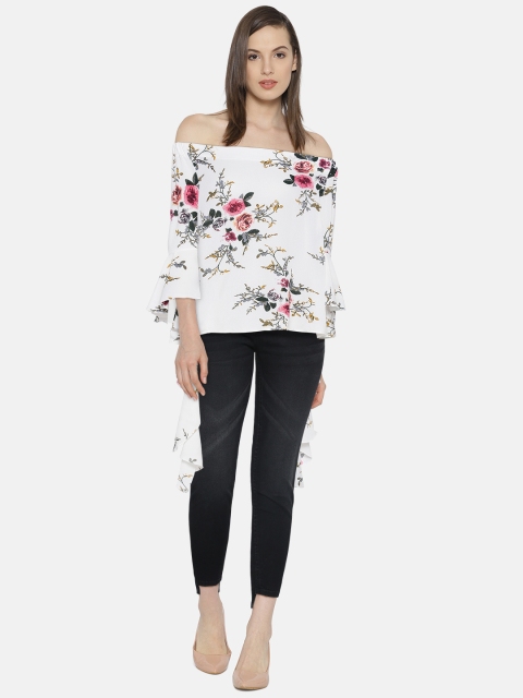 

Ginger by Lifestyle Women Off-White Floral Print Bardot Top