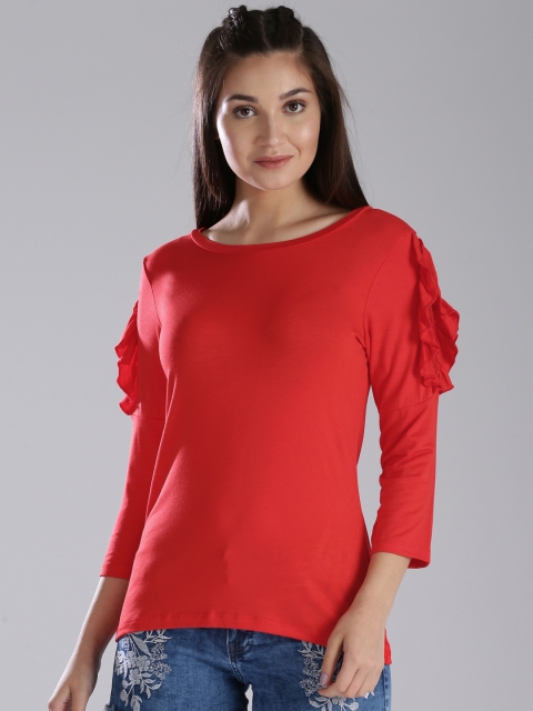 

Bossini Women Red Solid Ruffles Top