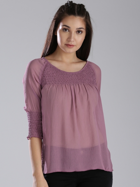 

Bossini Women Purple Solid Semi Sheer Top