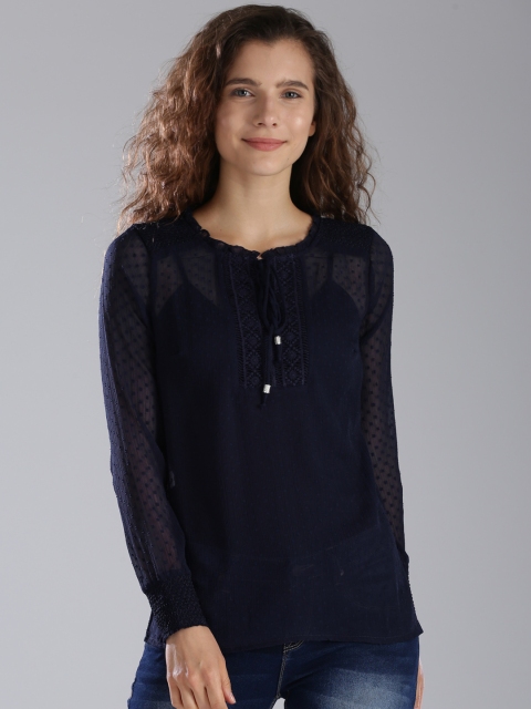 

Bossini Women Navy Self Design Top, Navy blue
