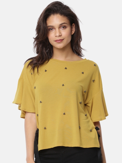 

Ginger by Lifestyle Women Mustard Yellow Self-Design Top