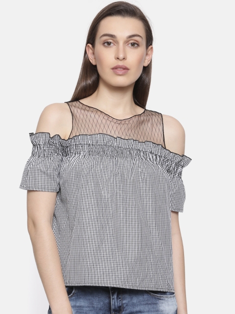 

Ginger by Lifestyle Women Off-White & Black Checked Bardot Top