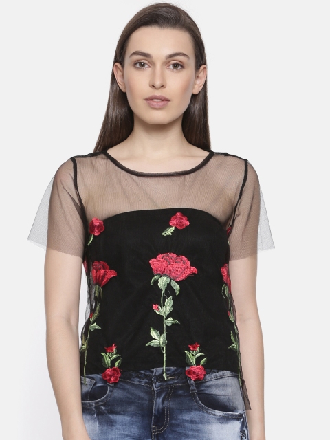 

Ginger by Lifestyle Women Black Embroidered Sheer Top