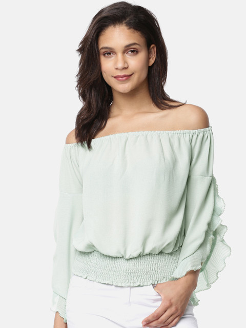 

CODE by Lifestyle Women Green Solid Bardot Top