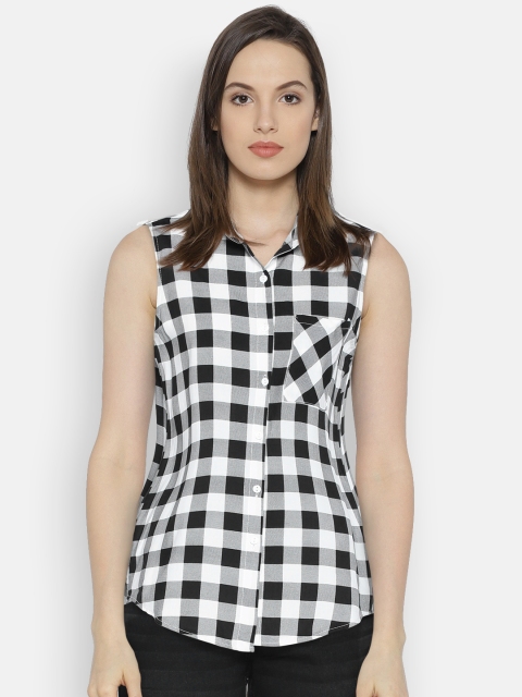

Ginger by Lifestyle Women White & Black Checked Shirt Style Top