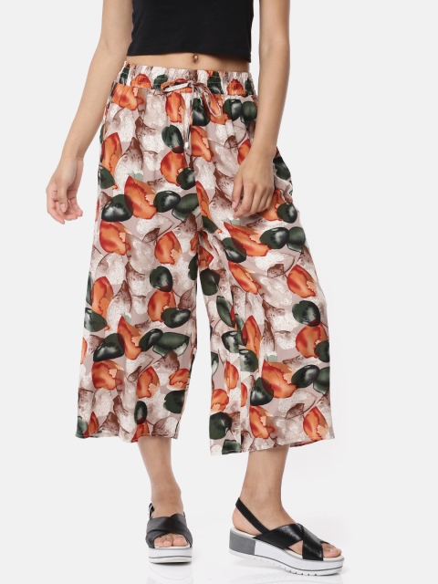 

Ginger by Lifestyle Women Beige Flared Printed Cropped Trousers