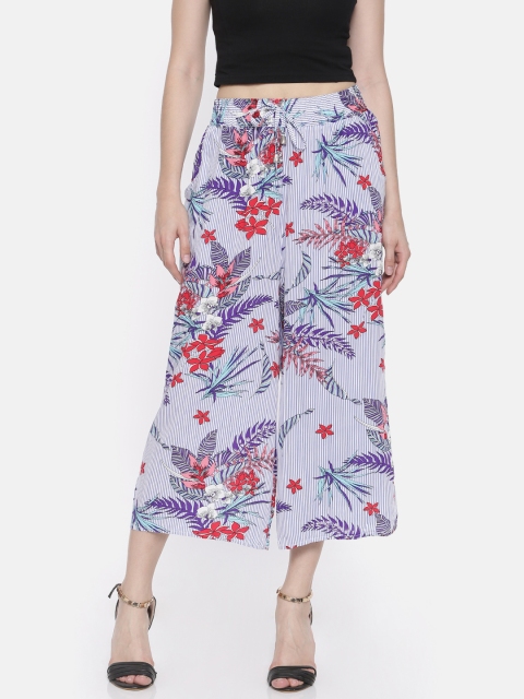 

Ginger by Lifestyle Women Blue Striped Regular Fit Culottes