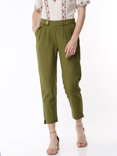 

CODE by Lifestyle Women Olive Green Regular Fit Solid Regular Trousers
